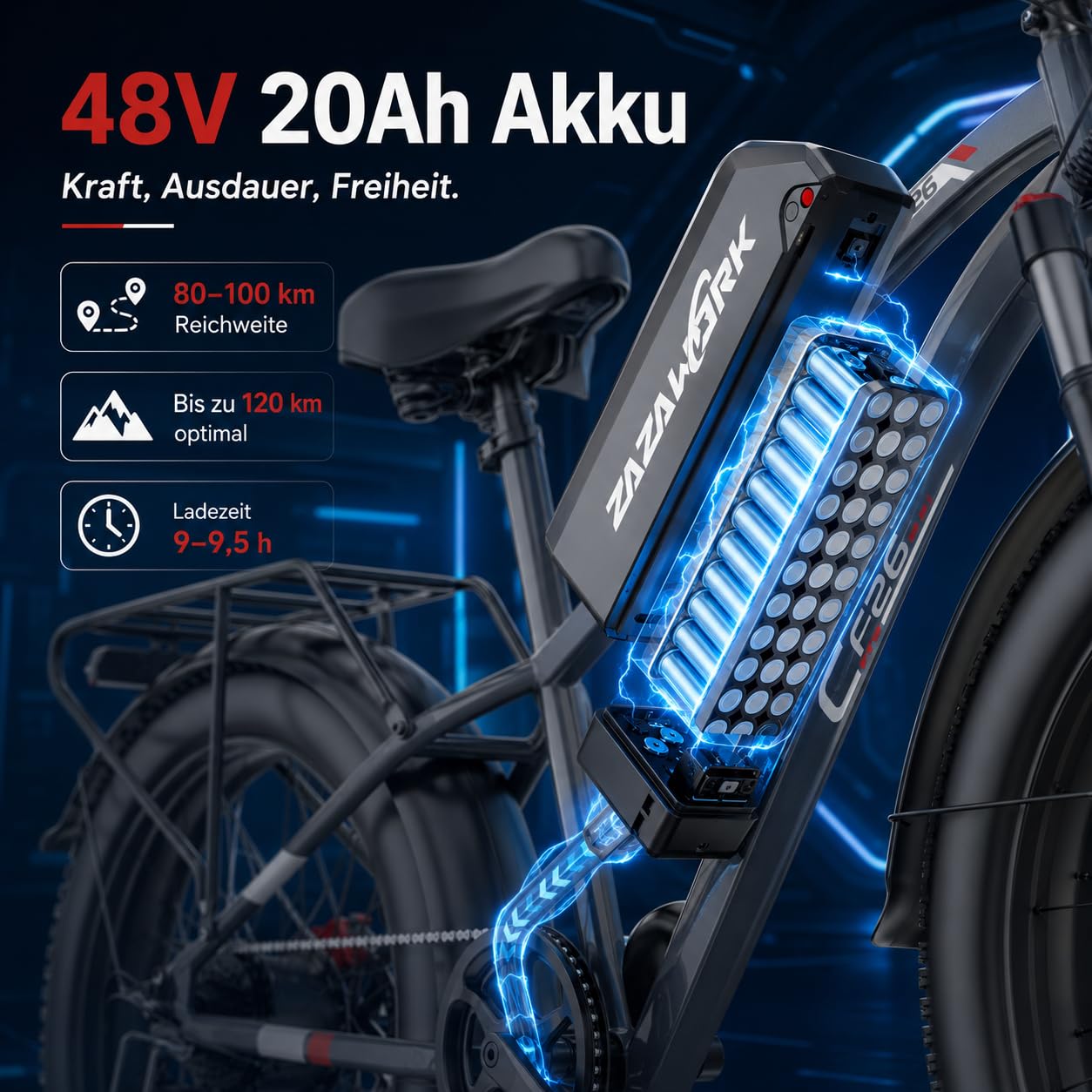 E-Bike Herren Mountainbike 250W Motor 25km/h，48V20AH Akku | 100-120km Reichweite, 48V20AH Akku, 7-Gang, Lockbare Federgabel & hydraulische Scheibenbremsen, Für Berg & Trail