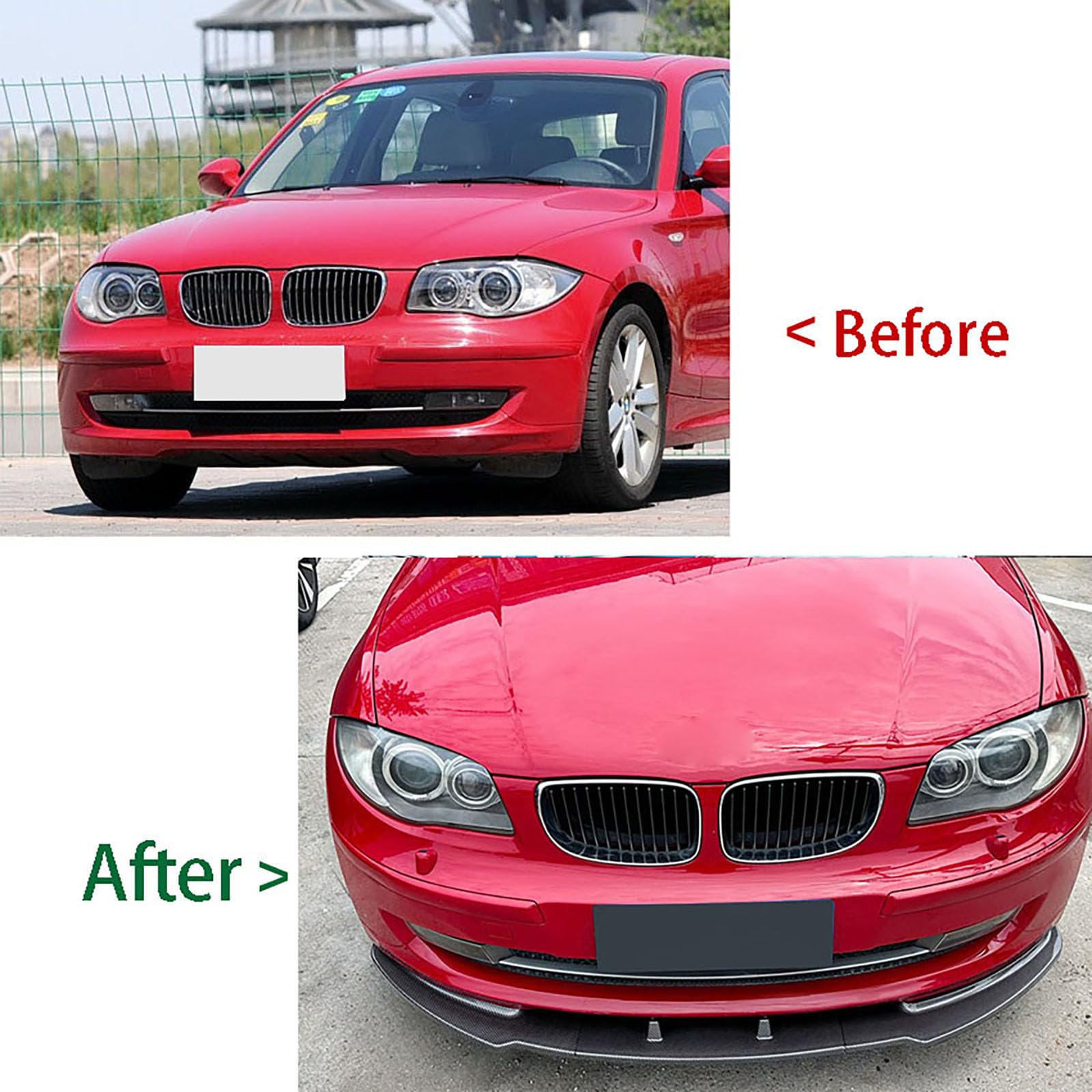 Kompatybilny z BMW serii 1 E81 E82 E87 E88 LCI 2008-2011 Standard Edition, przedni spojler, zestaw do stylizacji samochodu, akcesoria zewnętrzne, wygląd włókna węglowego