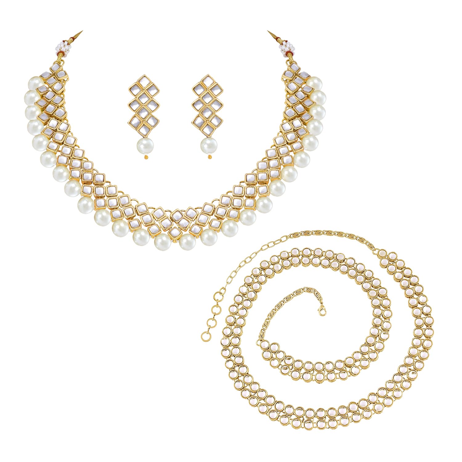 peora Kundan Faux Pearl Necklace & Jewelry Set Gift for Women-picture-33