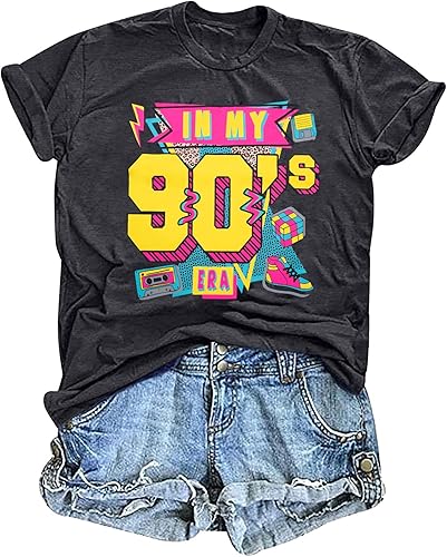 Camisas de los años 80 para mujer, camiseta con estampado vintage de los años 80, ropa de fiesta casual de los años 80