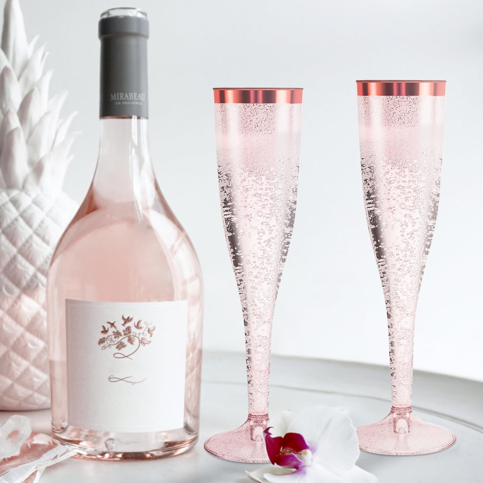 Champagneglazen, plastic, 60 stuks, champagneglazen, 150 ml, gouden