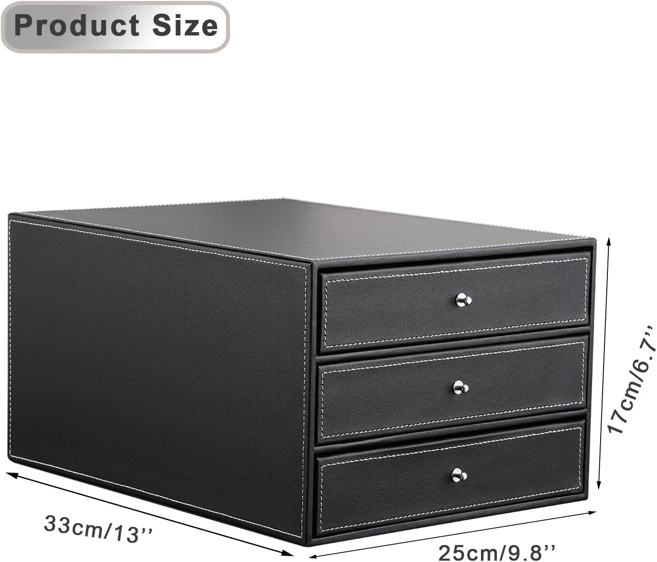 KINGFOM 3-Drawer 3-Layer Wood Structure Leather Desk Filing Cabinet File/Document Holder Organizer Storage Box (style B black)