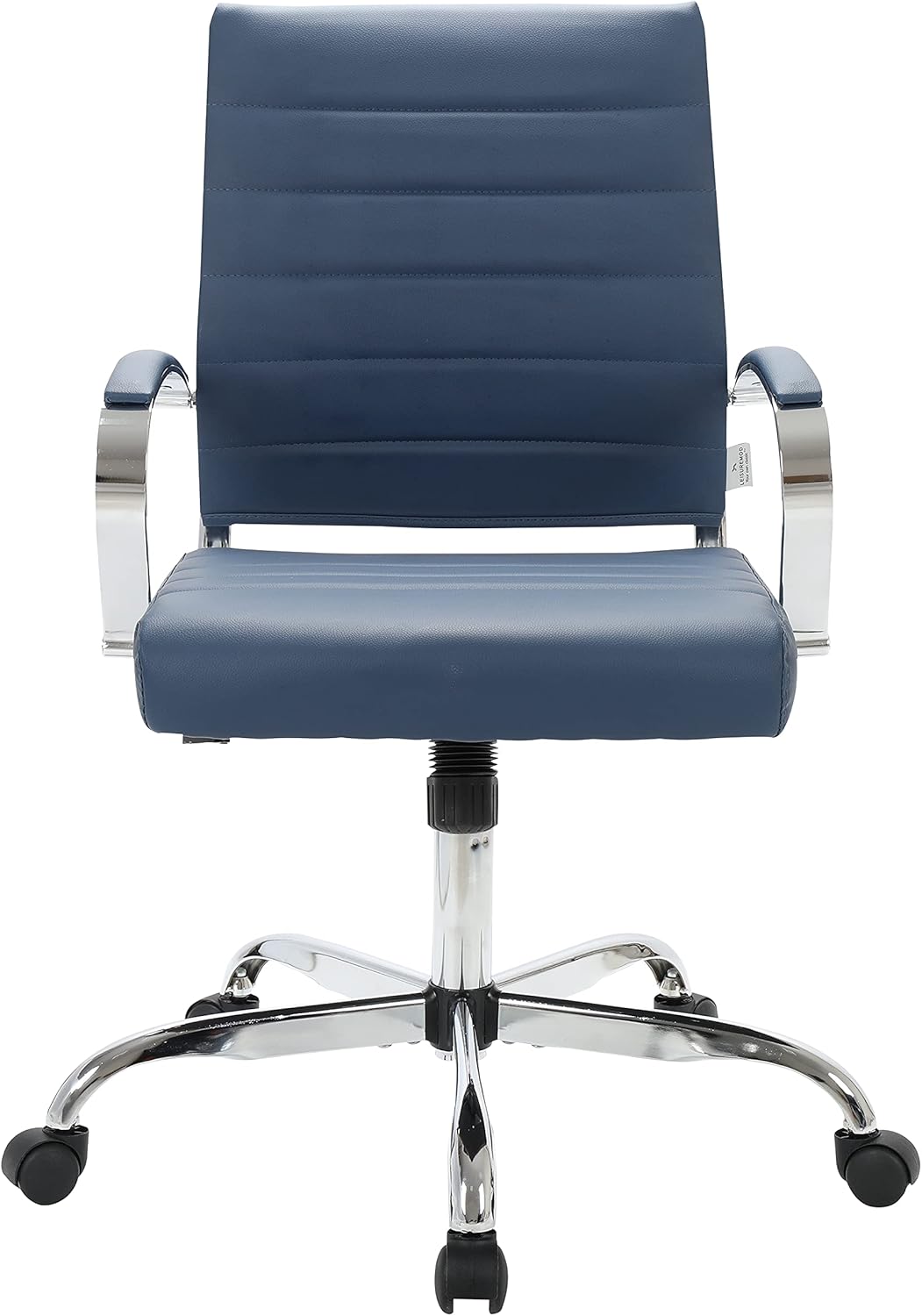 LeisureMod Benmar Leather Office Desk Chair, Mid-Back Ergonomic Swivel Chair with Lumbar Support, Adjustable Height, Tilt Lock, Cushioned Seat & Back, Home Office Task Chair (Navy Blue, Single)