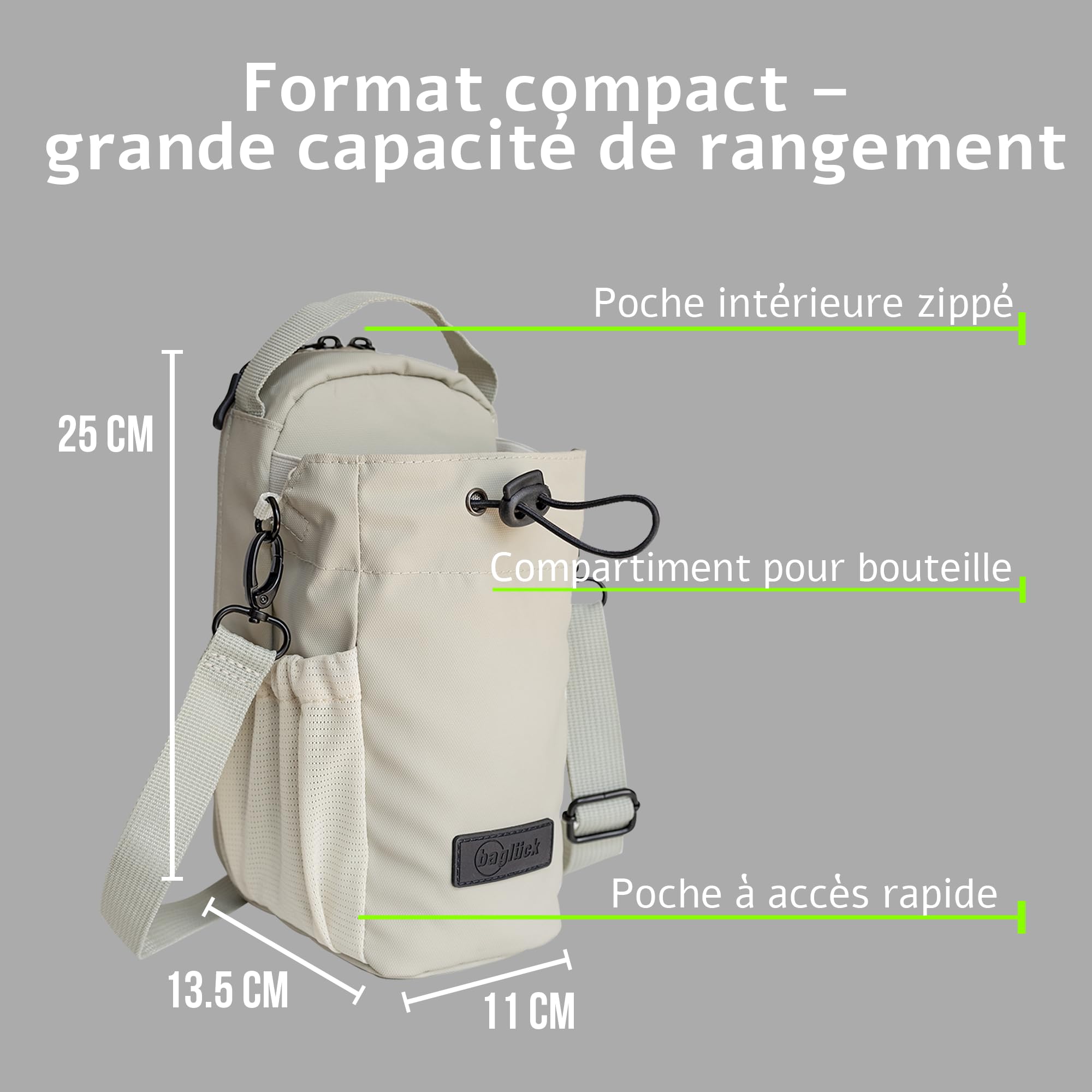 Sac de Sport magnétique avec Porte-Bouteille 1,5L – Sac Gym Fitness Homme Femme, Beige