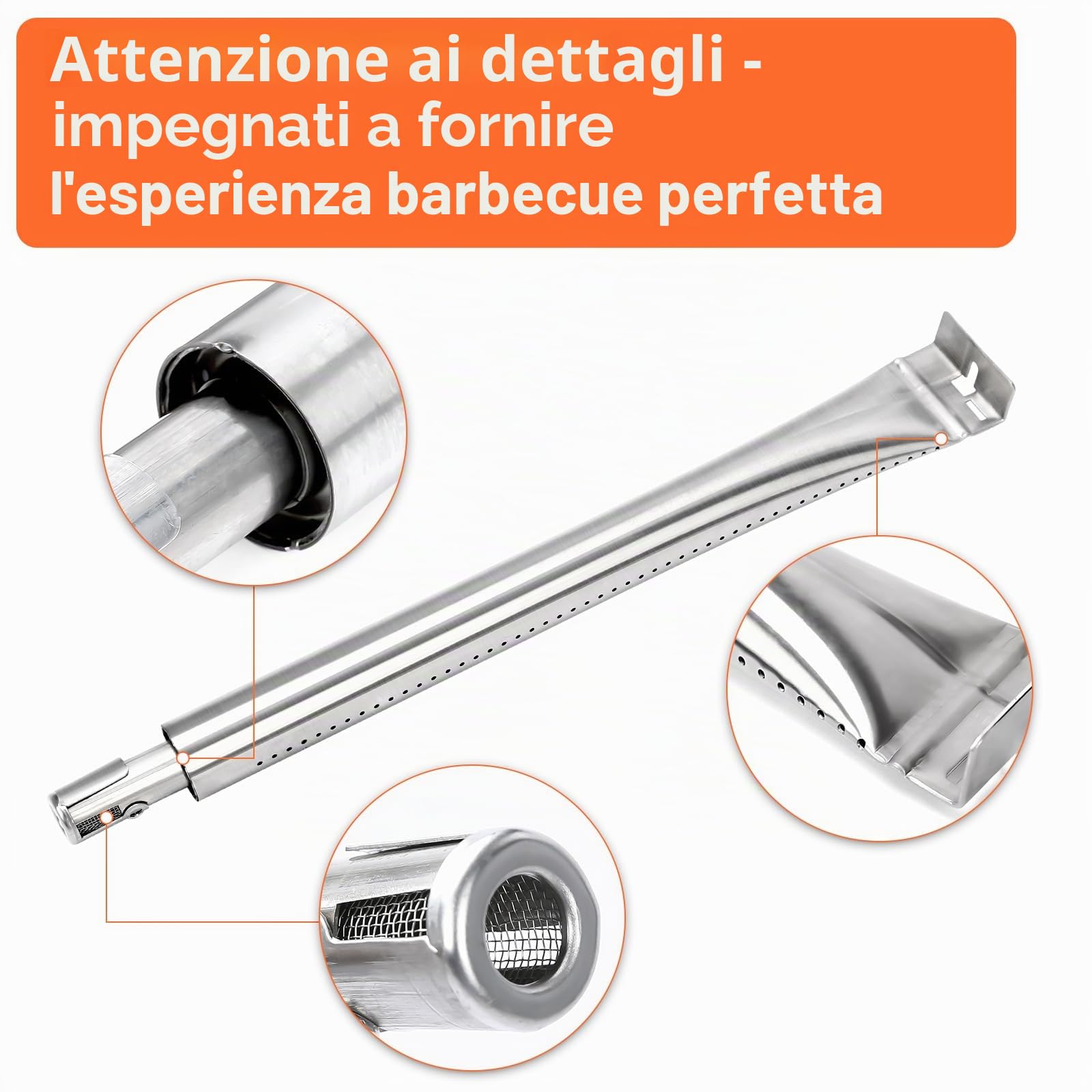 Denmay 18631 Bruciatore in acciaio inox da 40 cm per BroilKing Baron serie con bruciatori tubolari anteriori a posteriori, pezzi di ricambio per Broil King Baron 490 340 590, 4 pezzi