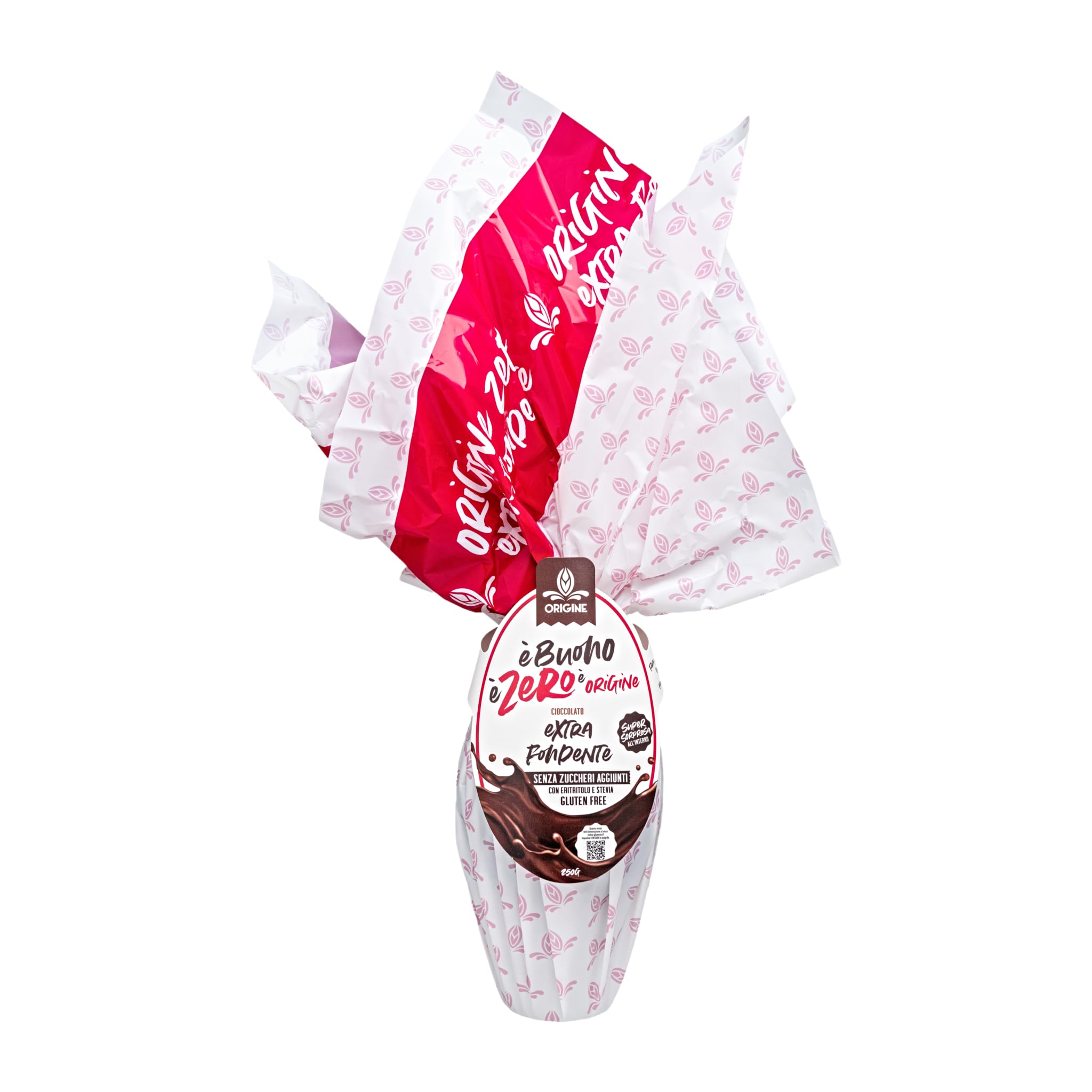 Uovo di PAsqua Cioccolato Extra Fondente, Senza Zuccheri Aggiunti, Dolcificato con Eritrolo 250 Grammi -ORIGINE-