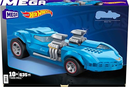 Miniatura 6 de Mega Hot Wheels - Juego de juguetes de construcción de autos de carreras, molino doble con 635 piezas, réplica de coleccionista de construcción y