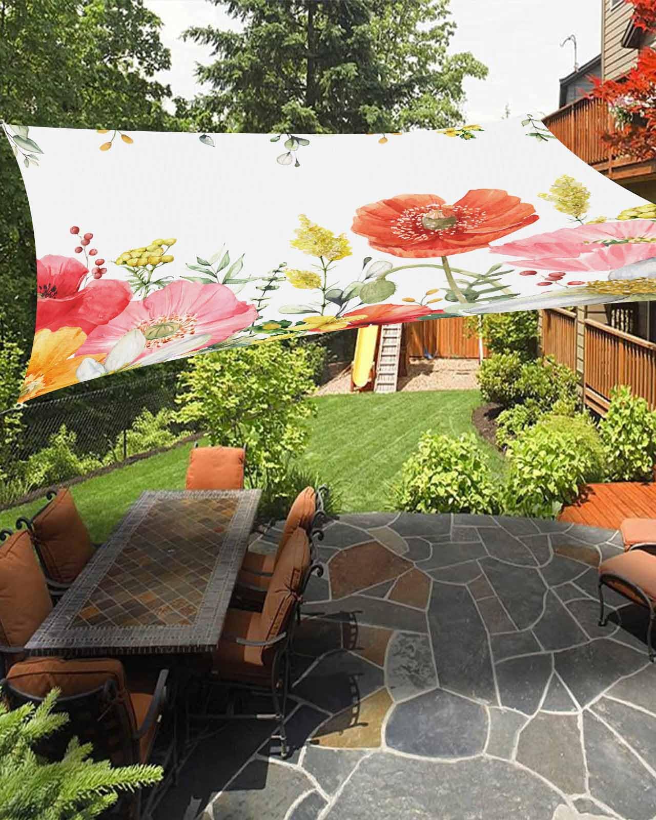 Boanket Sun Shade Sail 6.5' x 10', Spring Floral UV Block Sun Sails Shades for Outdoor Decor, Elegant Summer Flowers Botanical Chic Shade Cloth for Patio Deck Terrace Garden Lawns Beach Backyard