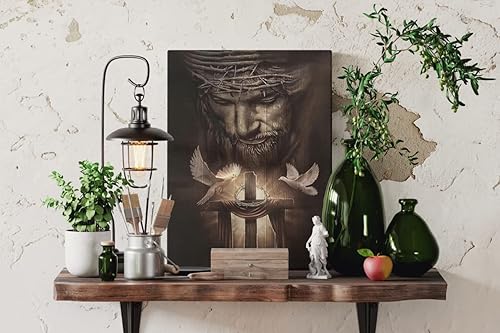 Miniatura 4 de Fchen art Lienzo decorativo de pared de Jesús y león cristiano de Jesús y la cruz y la paloma de la paz, arte de pared de Jesús, arte de pared