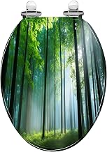 Sunlight Streaming Forest Elongated Toilet Seat with Decorative Printed Lid