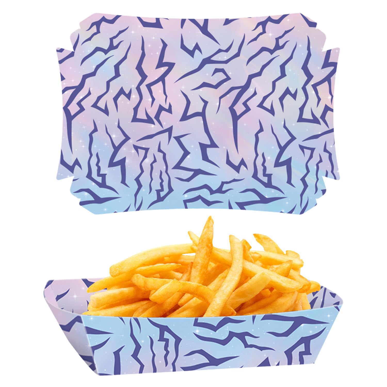 Leseogye 24pcs Purple Demon Party Food Trays, Kpop Theme Fries Box Waterproof Sturdy Paper Snack Supplies, French Fries Holder for Birthday Party Favors and Decorations, 13x8x4cm