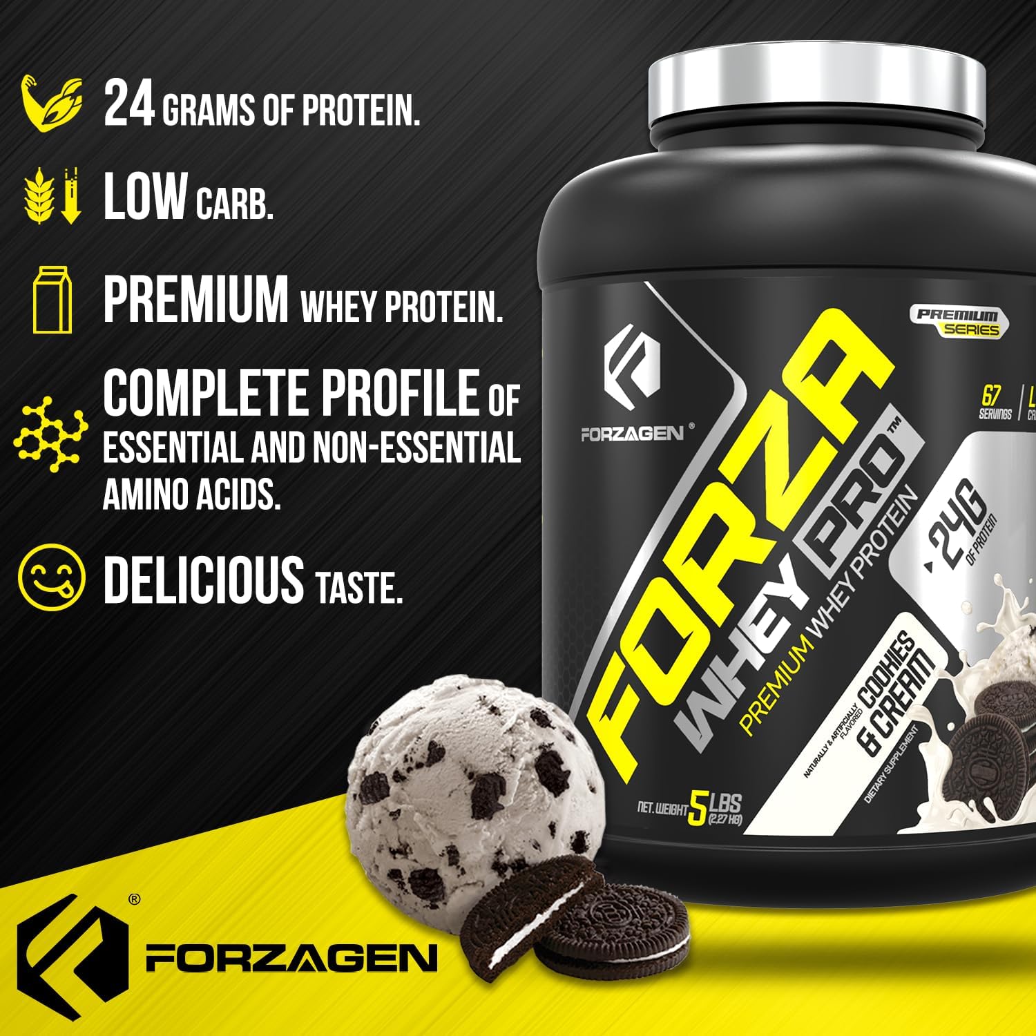 Forzagen Whey PRO Low Carb Protein Powder | 24g of Protein per Serving, Low-Sugar, Premium Whey for Shakes & Mixes for Men & Women, BCAA | Cookies & Cream, 5 lbs. (67 Servings) - Image 6