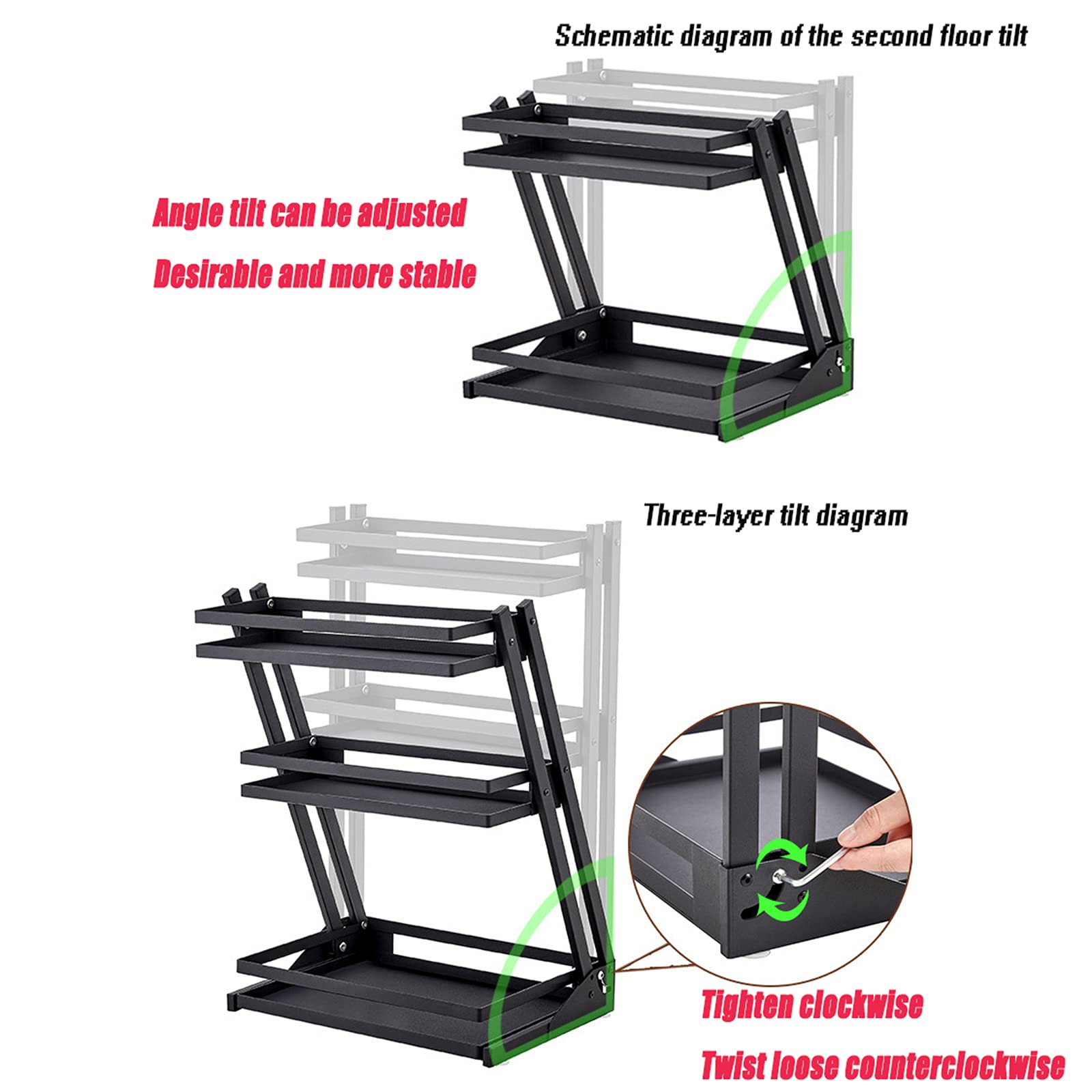 LDIW Soportes para Botes de Especias Estante de Almacenamiento de Encimera de Cocina, para Especias Condimentos, Jabones, Botelas, Frascos para Cocina, Baño, Dormitorio y Oficina,Negro,Second Floor