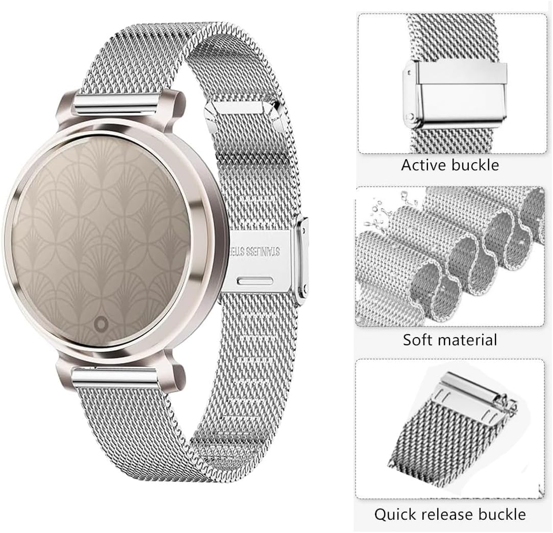 Band for Garmin Lily 2 Smart Watch, 14mm Mesh Stainless Steel + Nylon Watchband Strap for Garmin Lily 2/Active/Classic,Rose Gold + Black