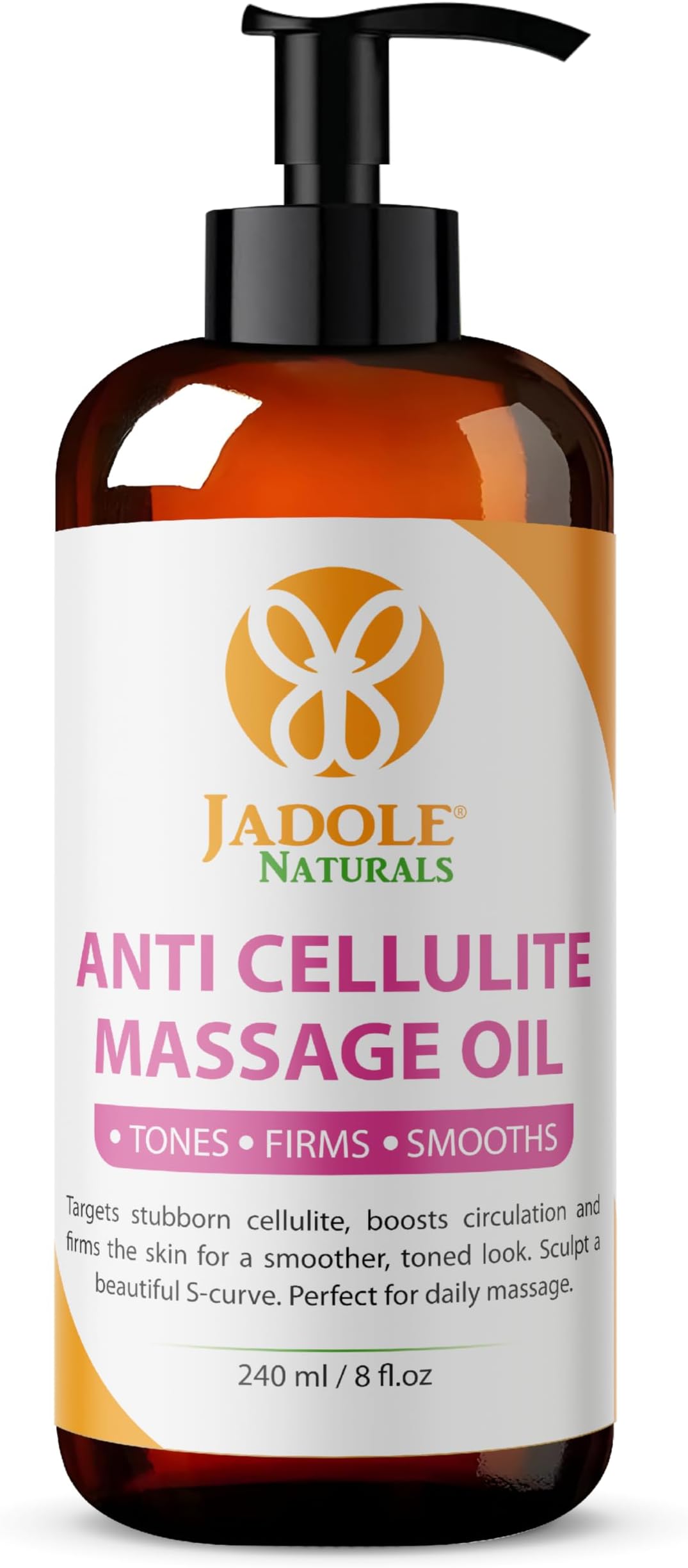 Jadole Naturals Anti-Cellulite Treatment Massage Oil 240ml | Firming, Toning, Smoothing & Moisturizing Full Body Oil with Relaxing Aromatherapy & Natural Ingredients