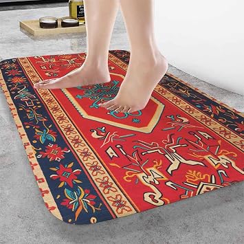 Red Antique Bath Mats for Bathroom Turkish Carpet Pattern Print Floor Bath Rugs Machine Washable Bathmat Carpet Rug Room Decor for Shower Floor 16 X 24 in Mat