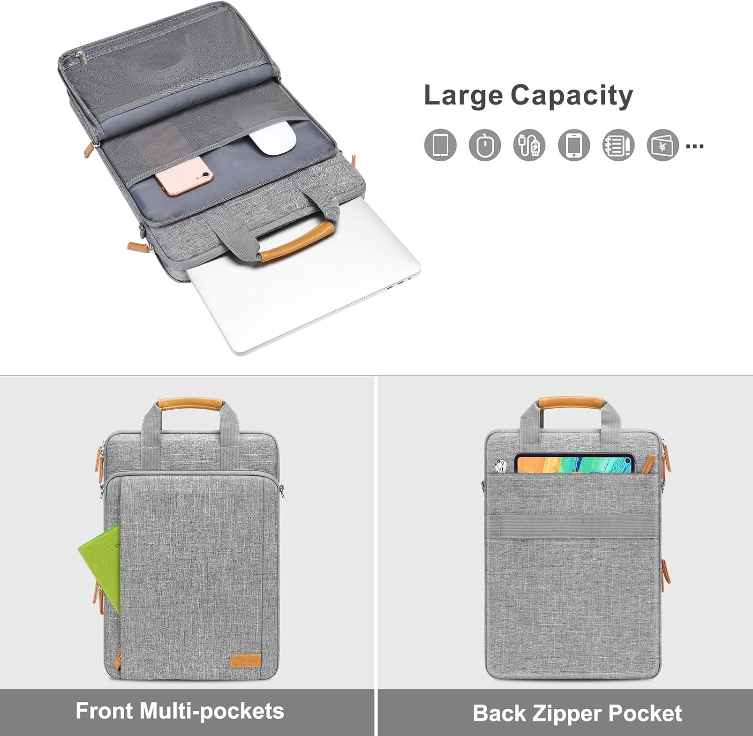 MOSISO 360 Protective Laptop Bag, 15.6 inch Vertical Computer Bag Compatible with MacBook Pro 16 inch, HP, Dell, Lenovo, Asus Notebook with Shoulder Strap & Front Raised & Vertical Pockets, Gray - Image 4