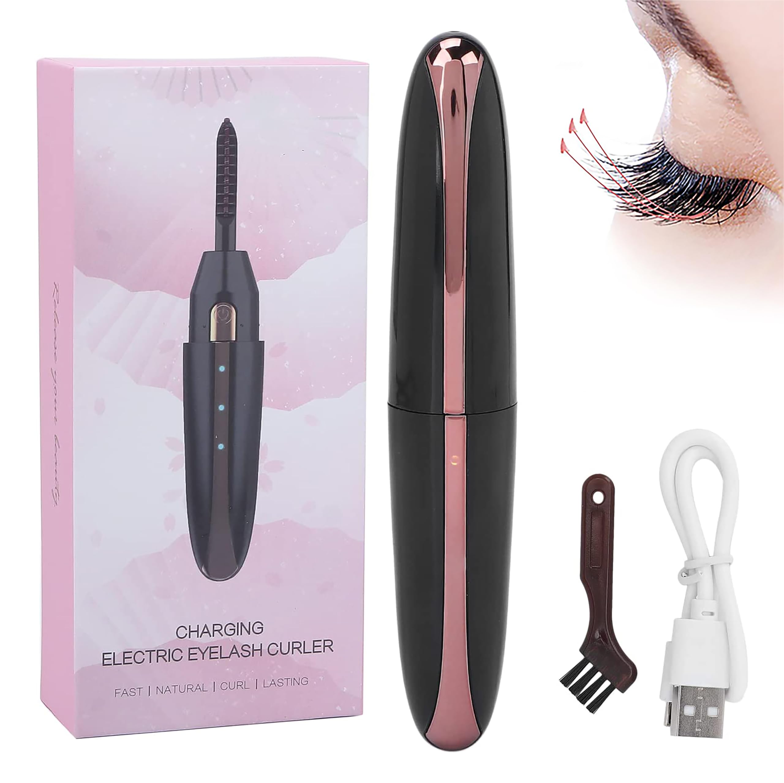 Heated Eyelash Curler, Rechargeable Lash Styler with 2 Heat Settings, Quick 24H Long-Lasting Curl, Portable Makeup Tool