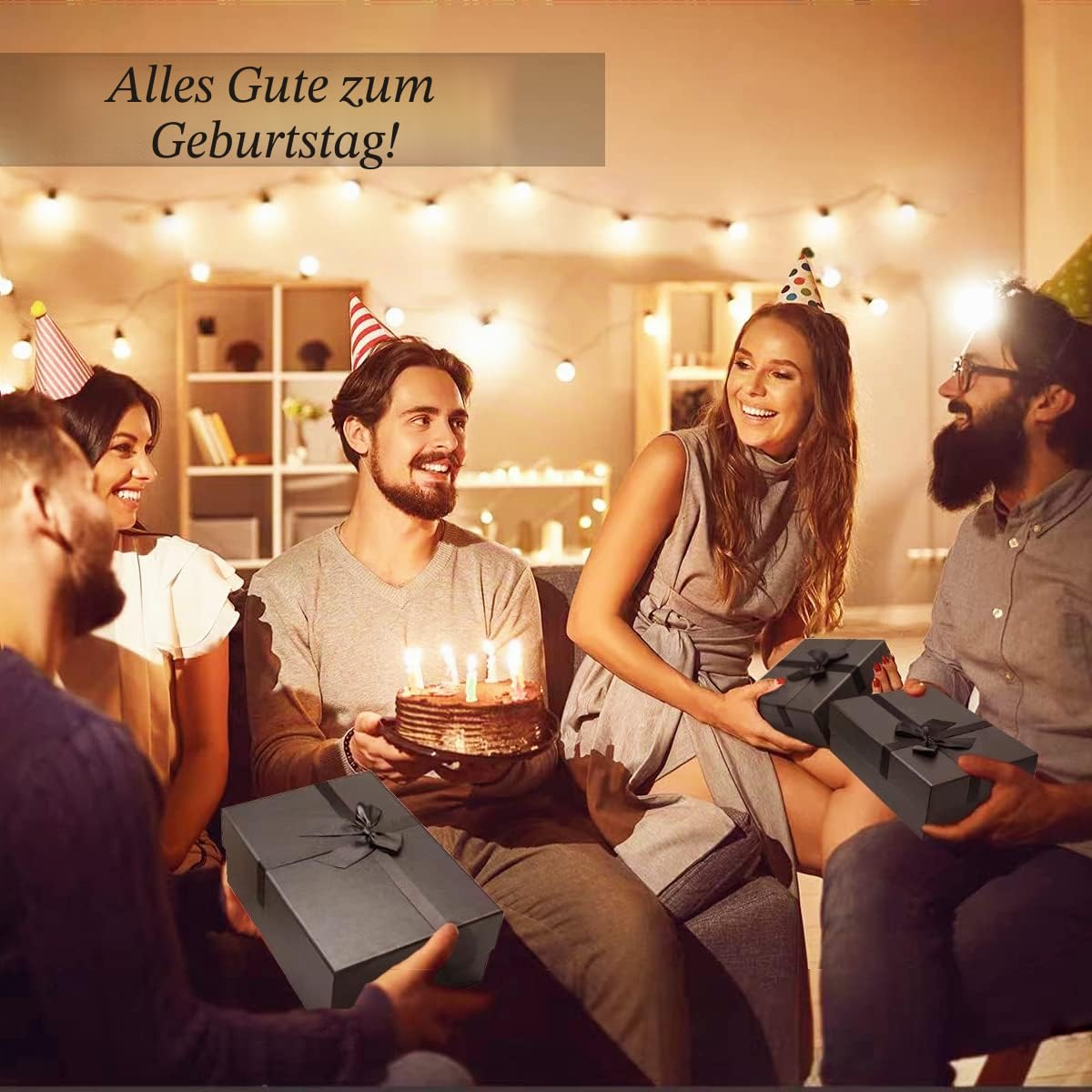 Geschenkboxen für Geschenke, ein Set aus 5 schwarzen Geschenkboxen, vorgeformte Boxen, luxuriöse Geschenkbox für Geburtstage, Jubiläen, Hochzeiten, Weihnachten usw.