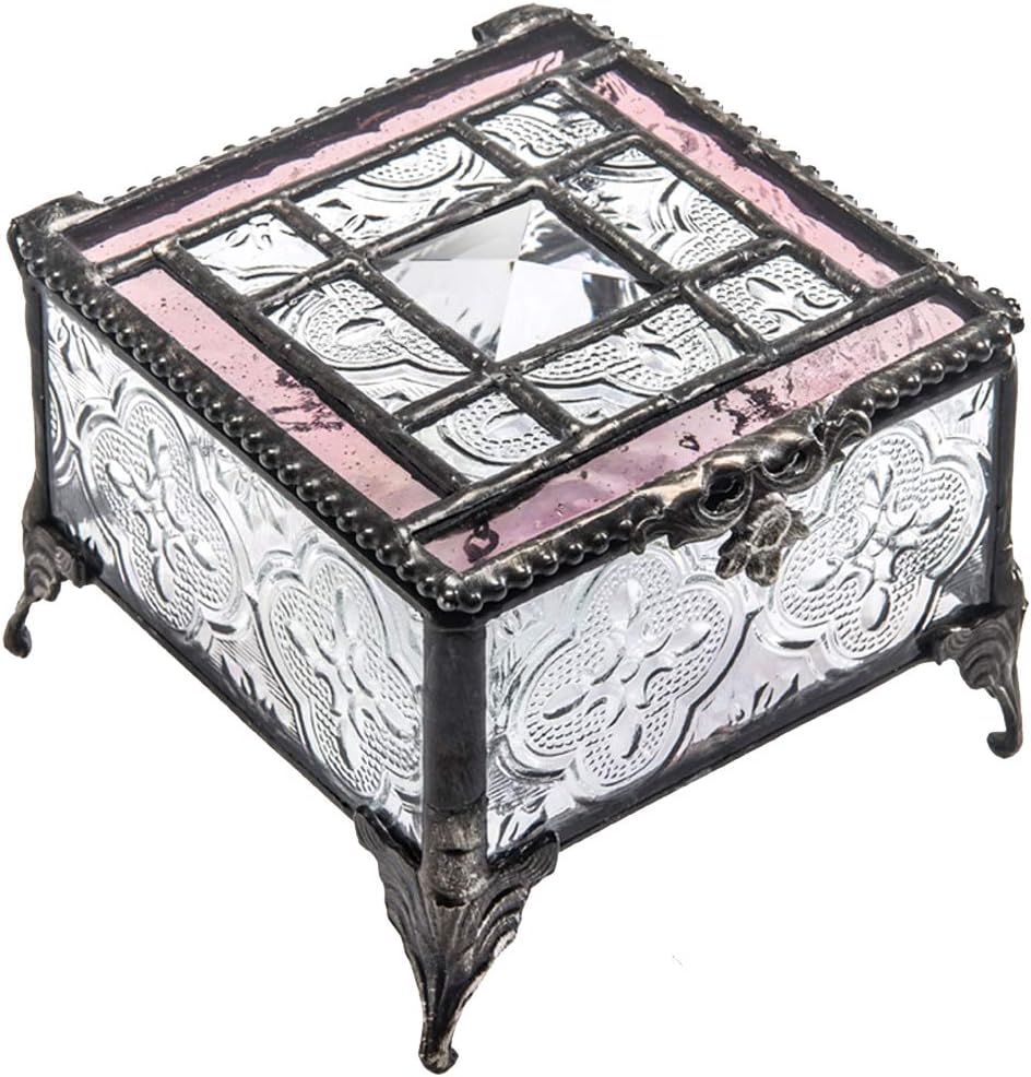 J Devlin Glass Art Box 354 Series Stained Glass Decorative Glass Box - Available in Sage Green or Pale Rose (Pale Rose)