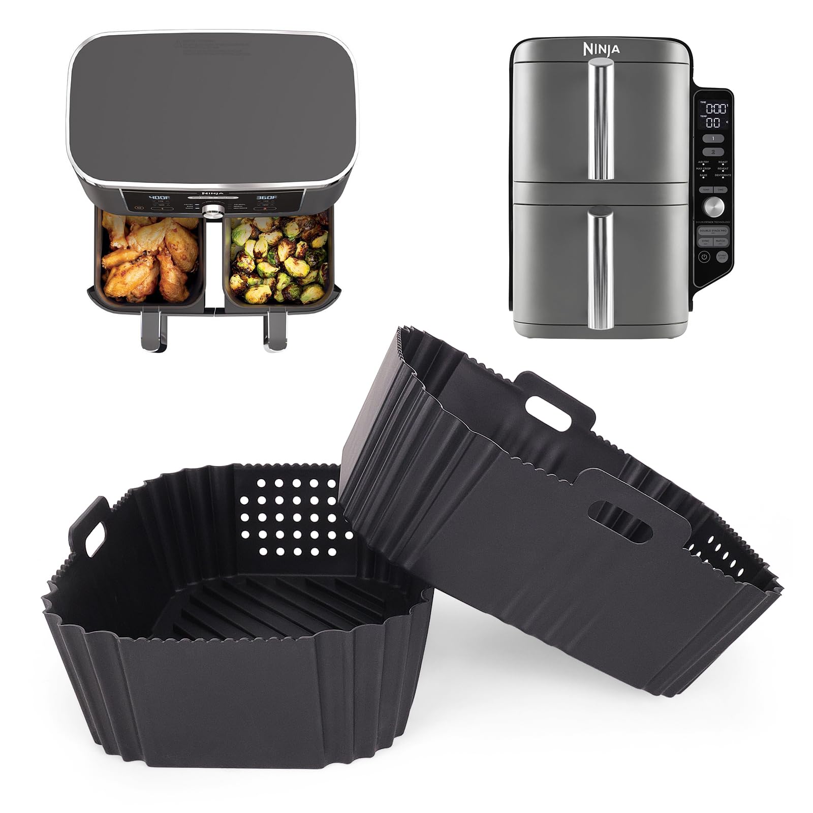 Set 17 Pezzi Accessori Per Friggitrice Ad Aria Ninja Double Stack XL 9,5L - Silicone E Acciaio Per SL400EU - 2