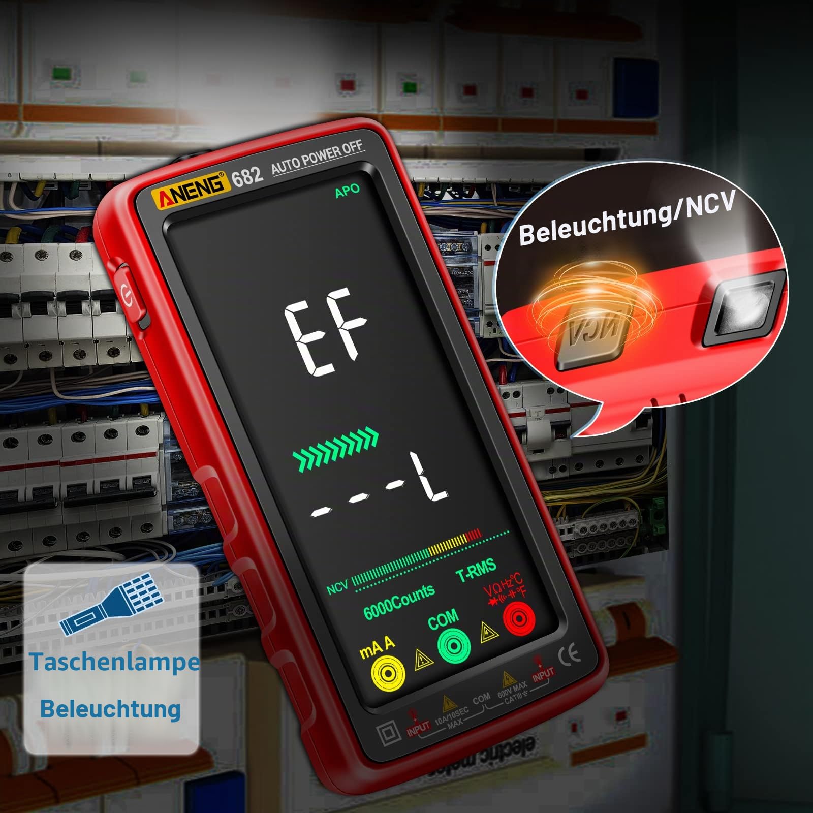 ANENG Multimeter,6000 Counts,Farb-LCD,wiederaufladbar,AC/DC Voltmeter,NCV | Mit integriertem Lithium-Akku misst AC/DC-Strom und -Spannung, Widerstand, Kapazität, Dioden, Durchgang und Temperatur