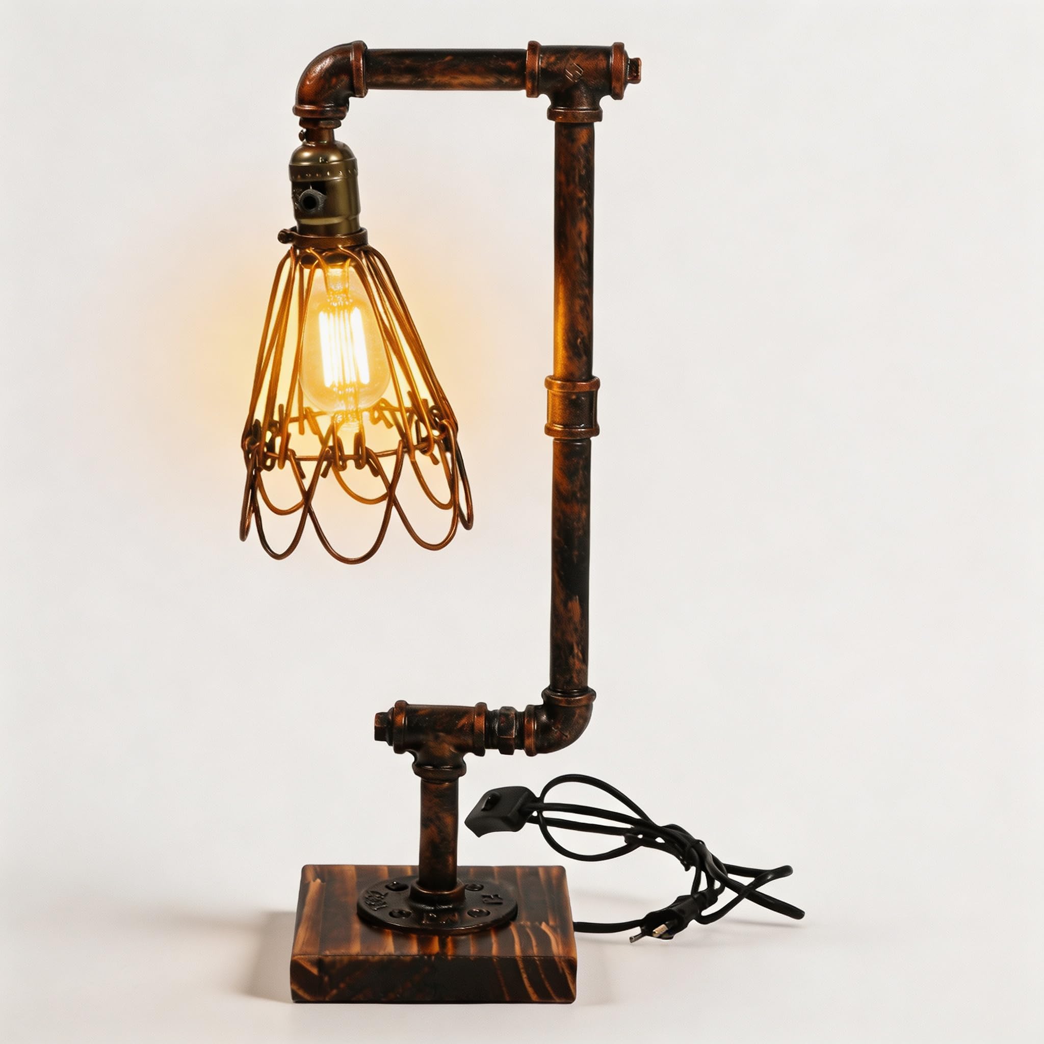Lampada da tavolo a tubo d'acqua, stile vintage, industriale, E27, in metallo, lampada da tavolo Steampunk, in ferro, loft, per camera da letto, soggiorno (18 x 15 x 46 cm)