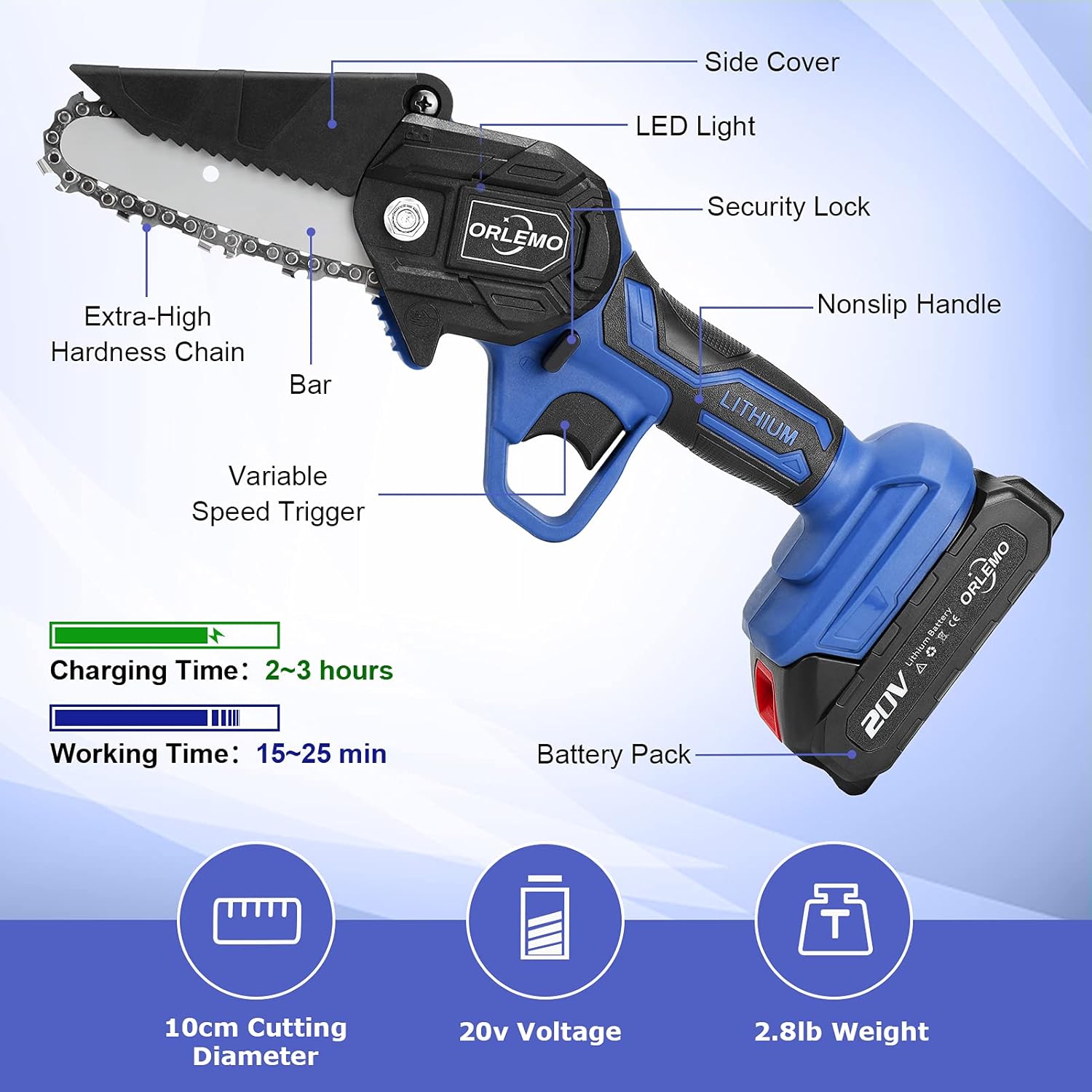 Mini Chainsaw, 4 Inch 20v Electric Chainsaw, Portable Handheld Electric Cordless Chainsaw for gardening pruning tree trimming wood cutting