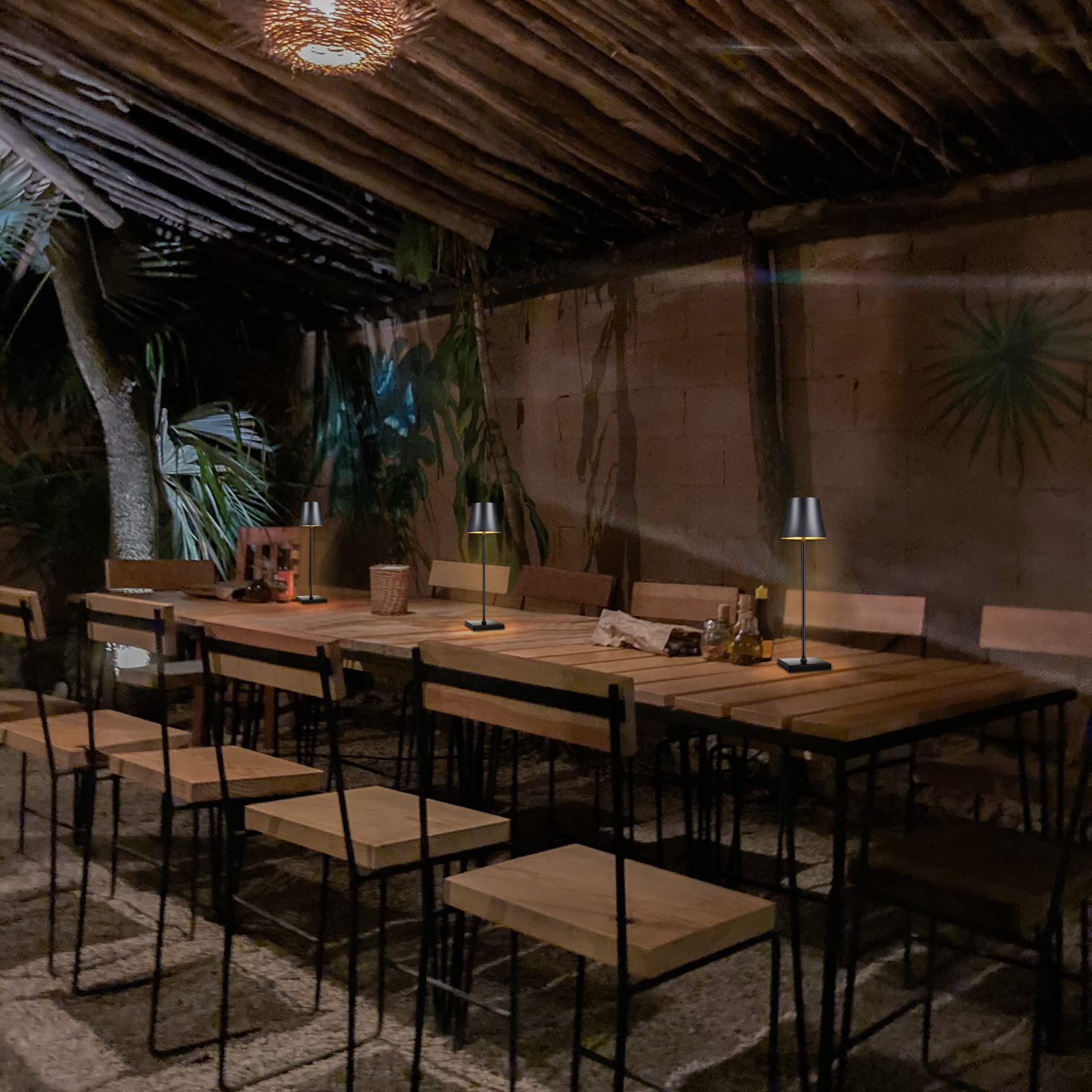 Akku Tischlampe Kabellos, Table Lamp Warme Lichtfarbe Touch Dimmbar, Schutzart IP54 Led Tischleuchte Aufladbar 5200mAh, für Drinnen und Draußen Buffet Restaurant Kaffee Schlafzimmer, Schwarz