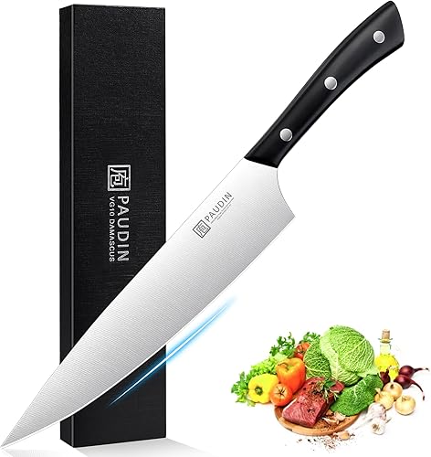 PAUDIN Cuchillo de chef, cuchillo de cocina de 8 pulgadas, cuchillo ultra afilado, acero inoxidable de alto carbono, cuchillo de chef profesional,