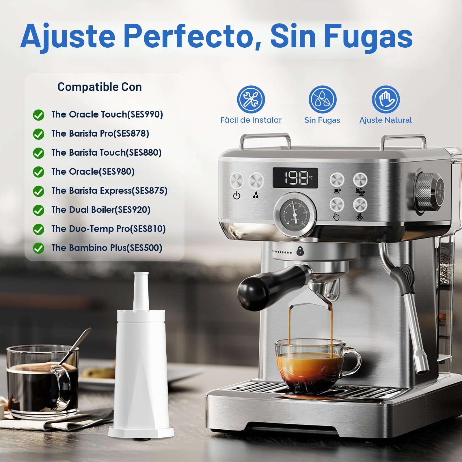 BREAUILL 4 filtros de repuesto para Sage Barista Express Pro, filtro de agua para SES008/SES810/SES875/SES880/SES920/SES980/SES990/BES008