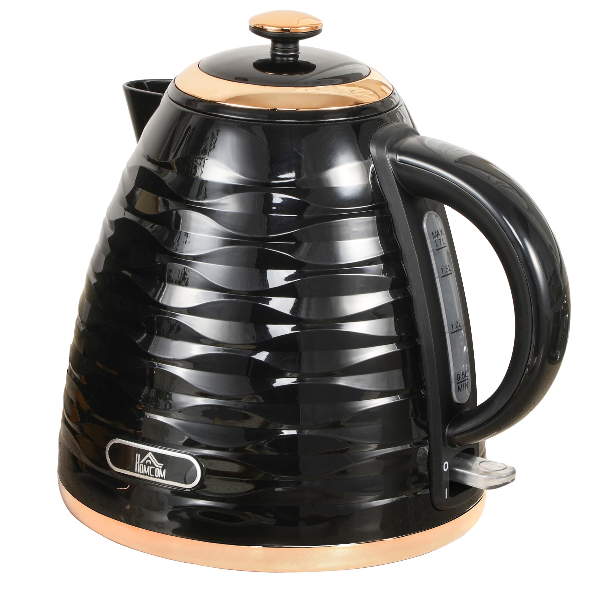 HOMCOM Electric Kettle - 1.7L, 3kW Fast Boil, 360° Swivel Base, Black