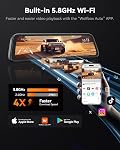 WOLFBOX G840S 12" 4K Caméra de sauvegarde Mirror Dash Cam, 5.8GHz WiFi Smart Rearview Miroir pour voitures & Camions, Vue avant et arrière double caméra, Vue de nuit, Assistance au stationnement, Inclus 32GB Carte & GPS
