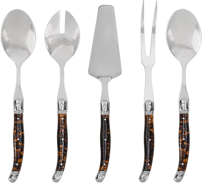 French Home Laguiole Hostess Set – 5-Piece Serving Utensils with Slotted Spoon, Spatula, Fork, and 2 Spoons – Elegant and Versatile Laguiole Flatware Set