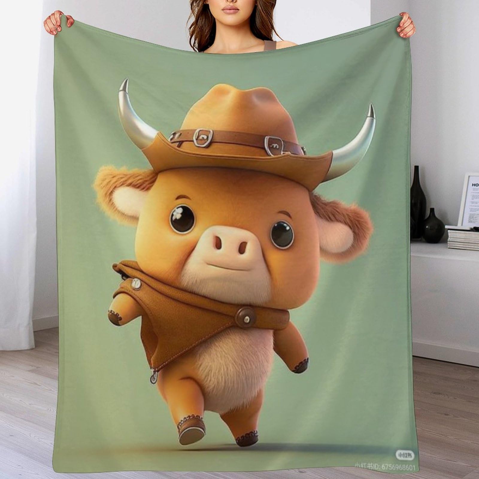 Couverture chaude en flannel motif vache 130x150cm pour lit