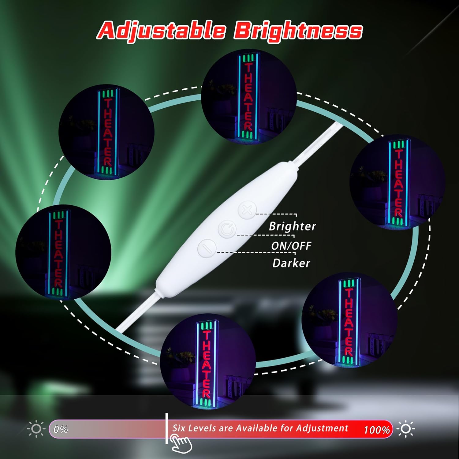 Theater Neon Sign Dimmable LED Movie Night Signs for Wall Decor Home Theater Accessories Sign Theater Room Neon Light for Movie Room Home Bar Decor Classic Cinema Style Light Gifts(16.8 * 4.8in) - Image 5