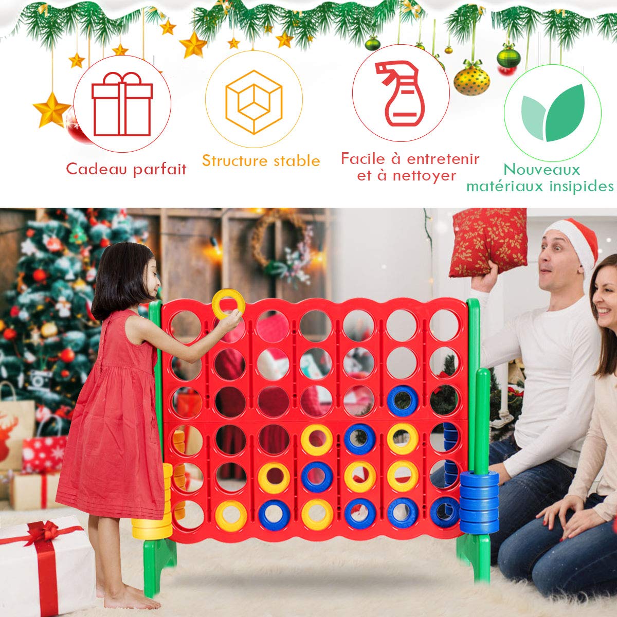 GOPLUS Puissance 4 Géant,Jeu de Société Puissance 4 avec 42 Anneaux et Curseurs pour Redémarrage Rapide, Jeu de Stratégie pour Enfants, 120 x 42 x 104 cm, Vert