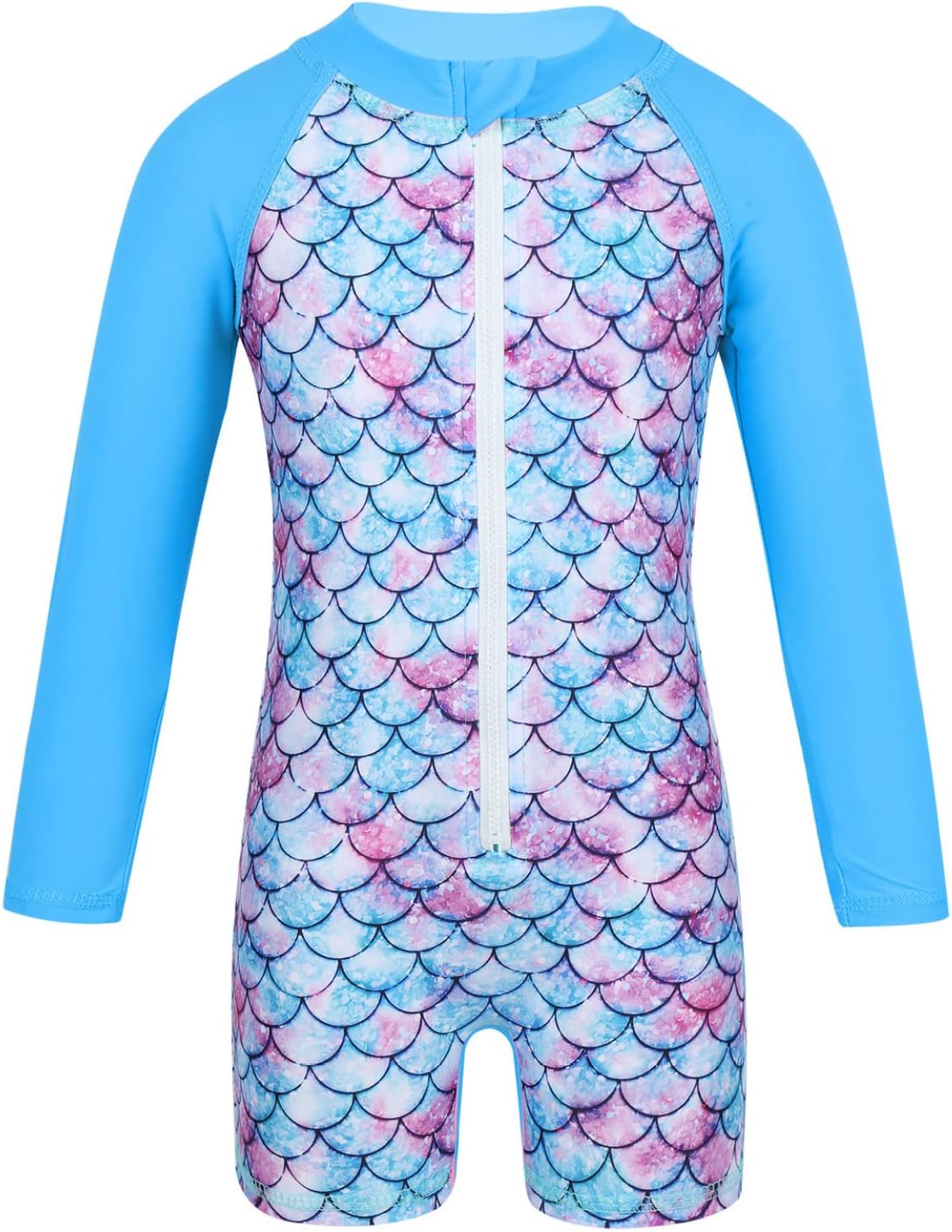 Baby Girls Toddler Long Sleeve Zipper Rash Guard One Piece Mermaid Scales Swimsuits Bathing Suit
