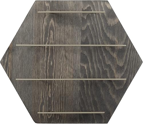 Miniatura 6 de MyGift Perchero hexagonal de metal de madera gris y latón estilo vintage para colgar joyas  Collar montado en la pared de 4 niveles, organizador de