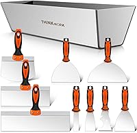 THINKWORK 10-Pc Drywall Knife Set: Stainless Steel Putty Knives, Taping Knives, 14" Mud Pan & Scoop - Pro Drywall Tools for Taping, Finishing & Patching
