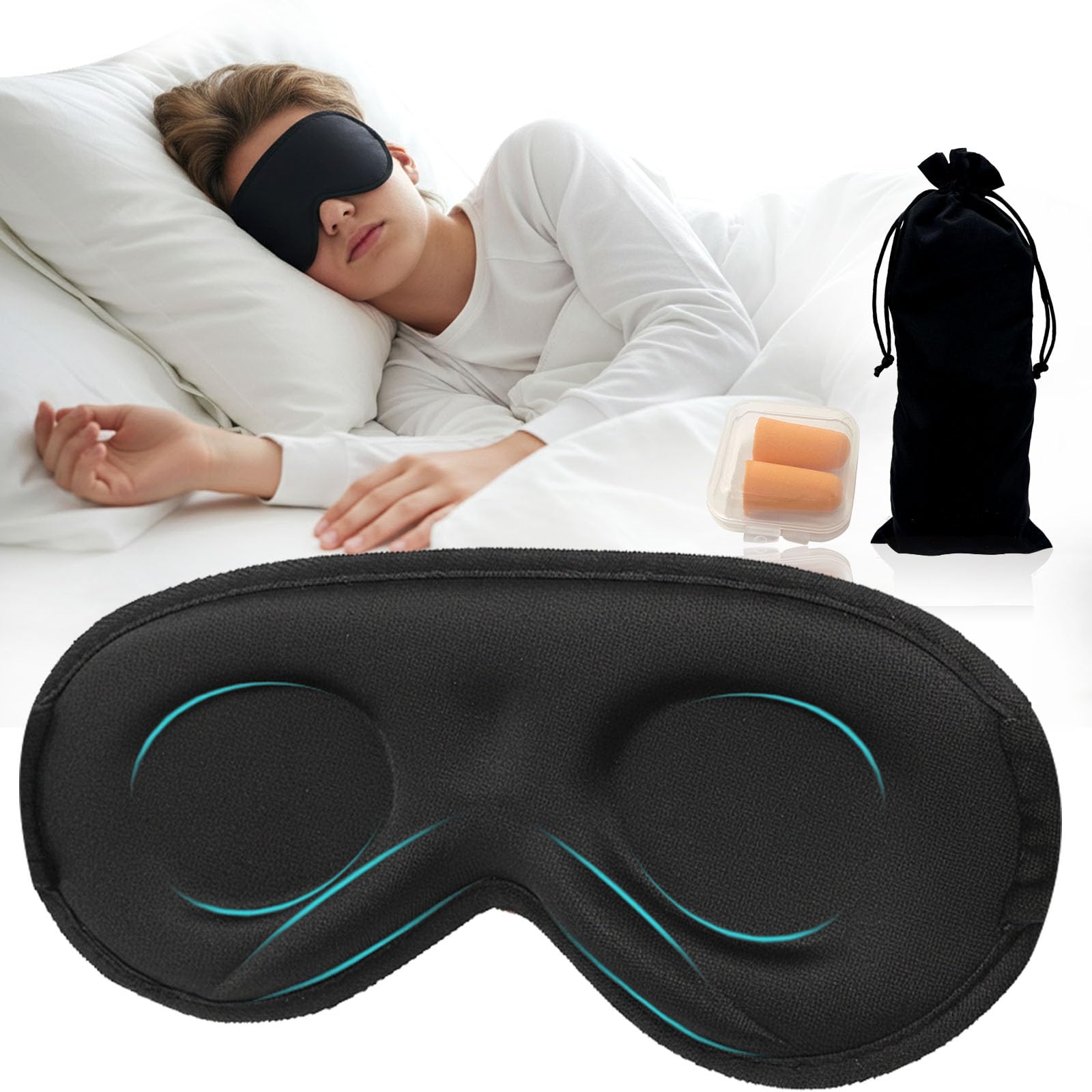 3D Sleep Mask for Kids & Teens (8-18 Years), Zero Pressure & Blackout Eye Cover - Soft Breathable, Adjustable for Travel, Night Use & Deep Sleep