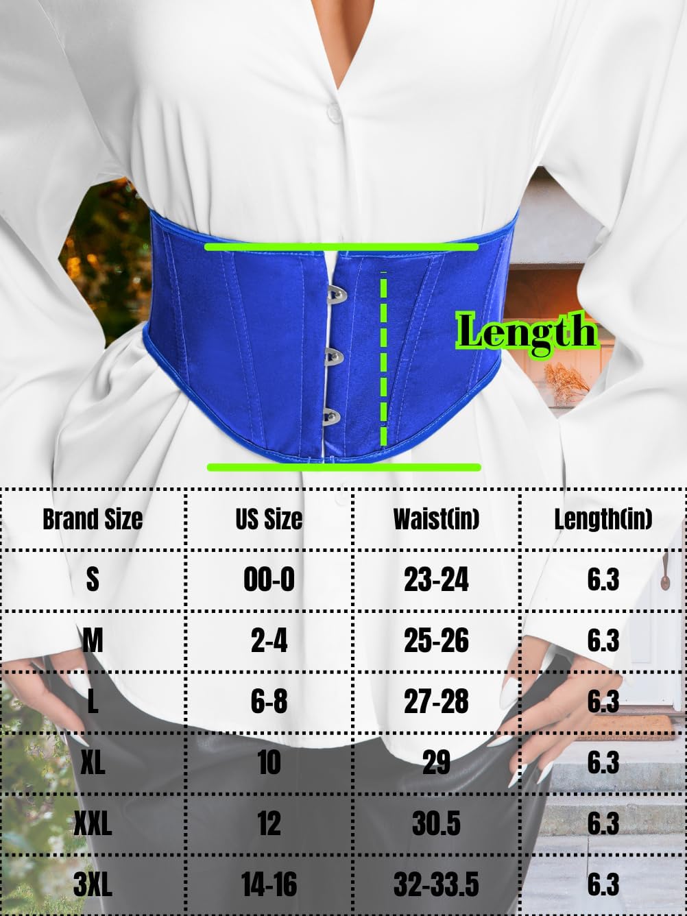 ChiaoLezhee Women's Satin Underbust Corset Belt, Renaissance Elegant Waist Cincher, Front Hook & Lace-Up for Perfect Curves