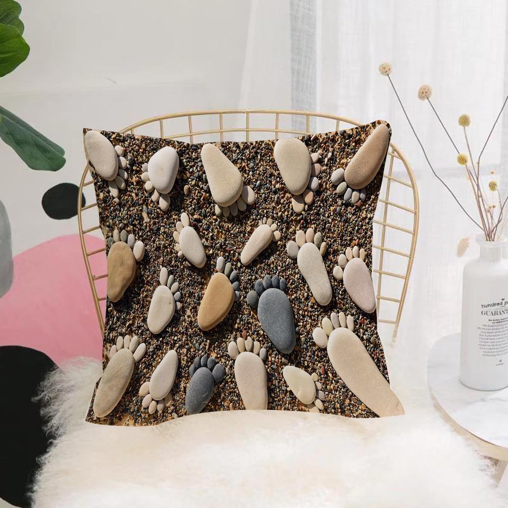HYMSXW Cushion Cover,Throw Pillow Case Home Decorative for Living Room Bedroom Sofa Chair 20X20 Inch,Creative Footprints on The Beach Stone Pattern,Pillowcase 50X50cm