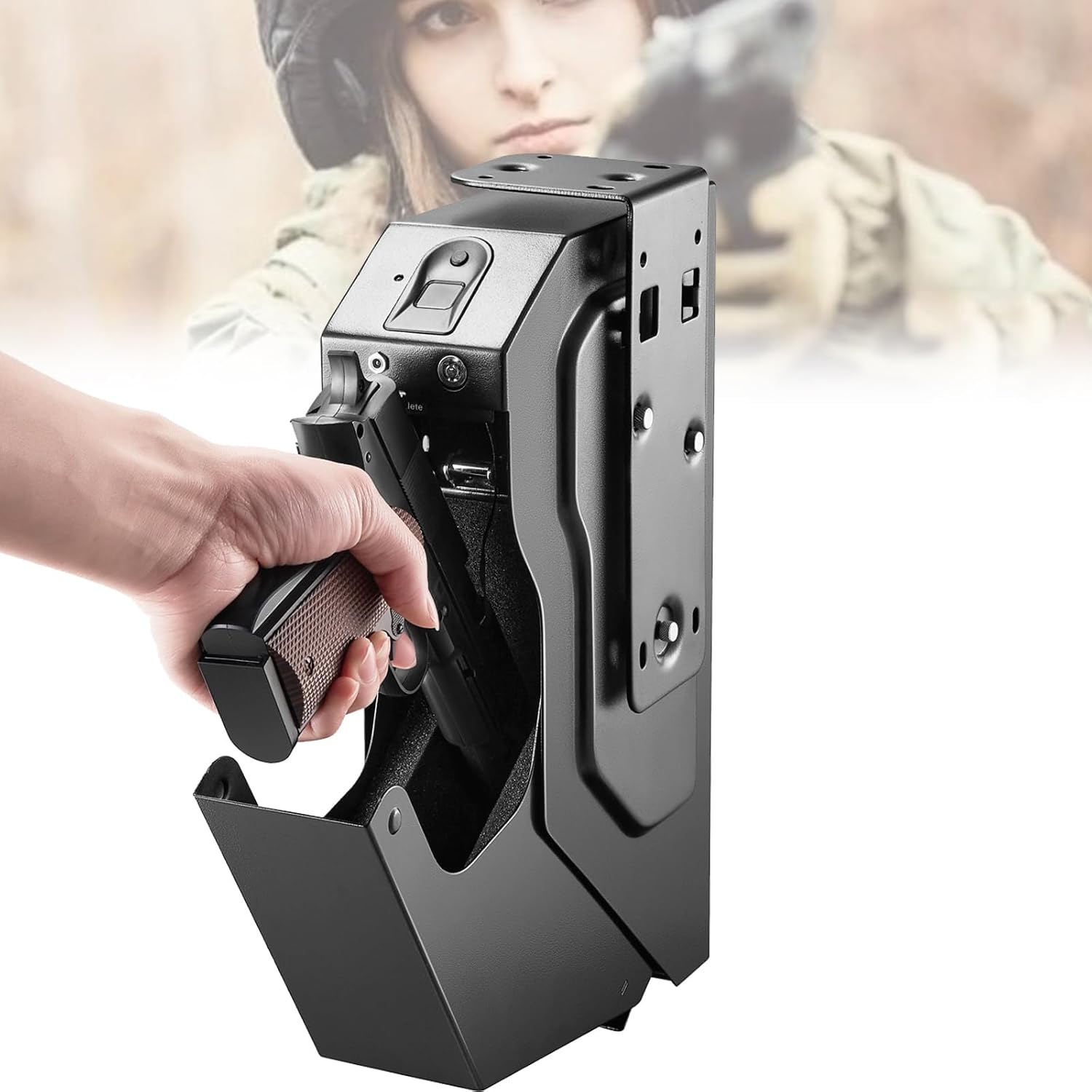 Gun Safe Biometric Pistol Safe, Mounted Nightstand Quick Access Handgun Safe,Frosted