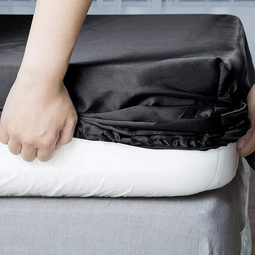 Miniatura 7 de Thmyo Juego de sábanas de satén, juego de sábanas de satén sedoso extra suave con 1 sábana bajera + 1 sábana encimera + 2 fundas de almohada (4