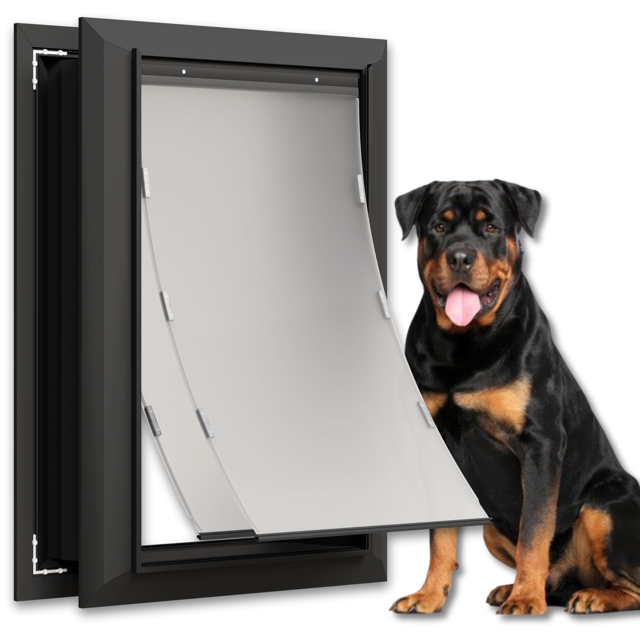X-Large Aluminum Dog Door for Exterior, Cutout Size 14 1/2''W x 25 1/8''H, Heavy Duty Magnetic Double Flap for Extreme Weather, Energy-Efficient, Easy
