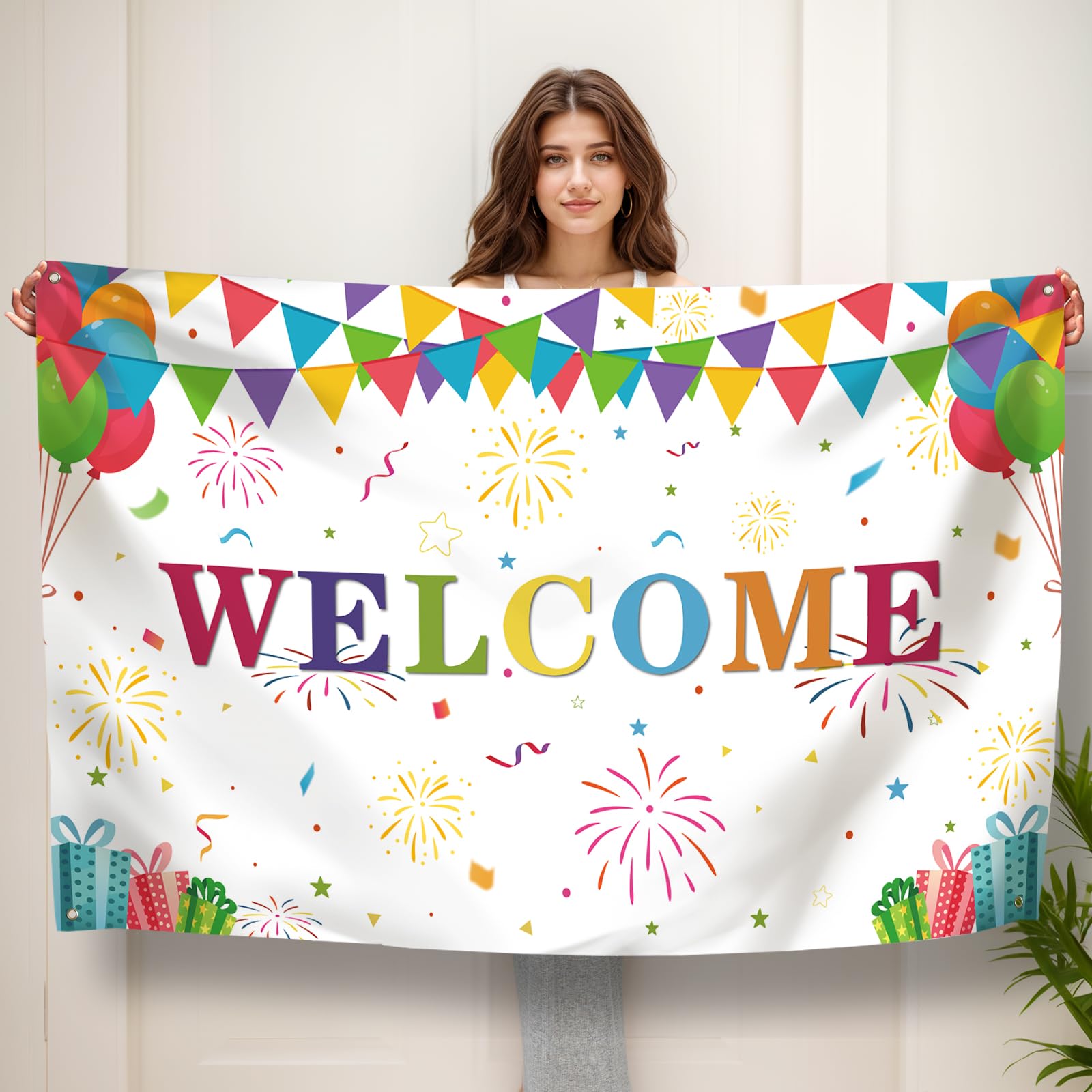Koliphy Welcome Decorations, Welcome Banner for Welcome Home Family Celebration, Welcome Back to School, Classroom, Family Party Decoration(White)