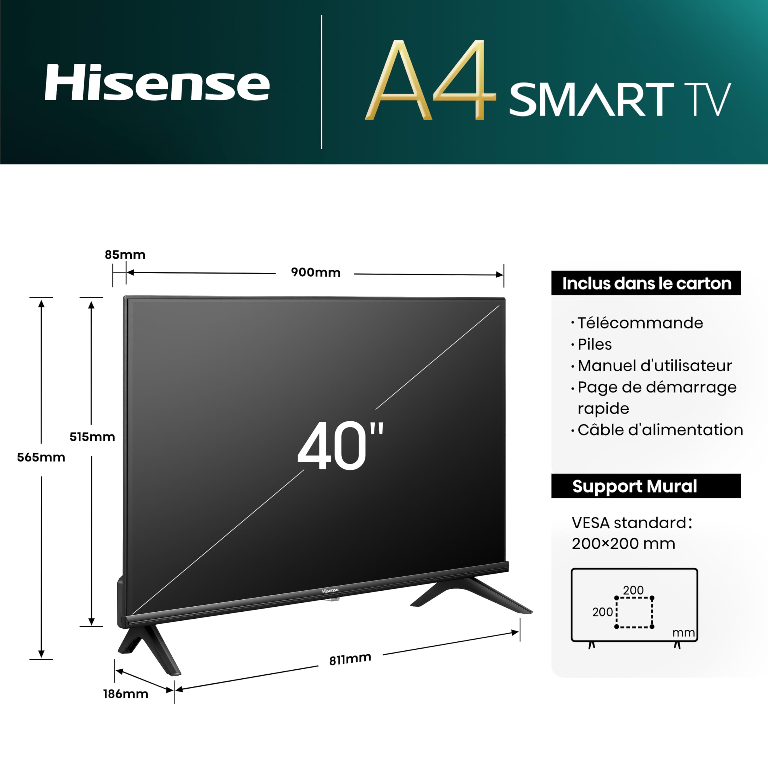Hisense A4N 40インチ SMART TV Hisense 40 inch 40 inch 40A4N Smart TV - Full HD 60Hz, Sport Mode