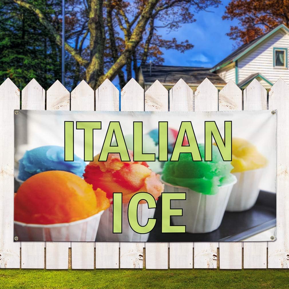 Vinyl Banner Sign Italian Ice #1 Style D Italian Ice Marketing Advertising Yellow - 24inx36in, 4 Grommets, One Banner