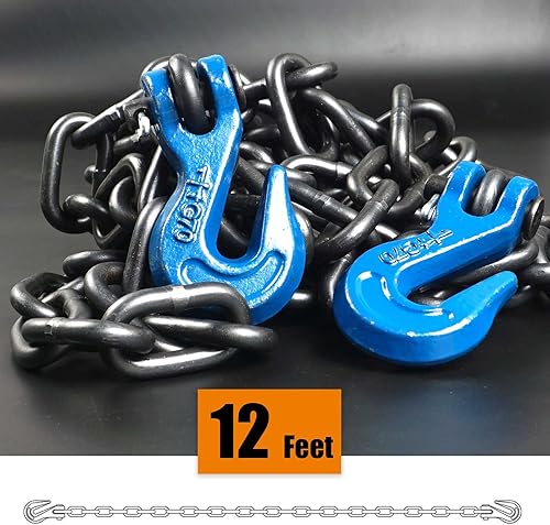 Miniatura 4 de Cadena de transporte de 14 pulgadas, cadenas de amarre de 12 pies para remolques, cadena de remolque G70, con ganchos de agarre de horquilla,